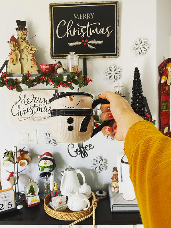 black snowman christmas mugs