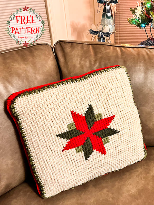 christmas star crochet pillow