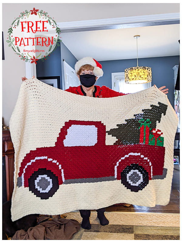 christmas tree truck crochet blanket