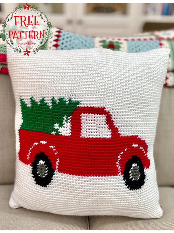 crochet christmas truck pillow