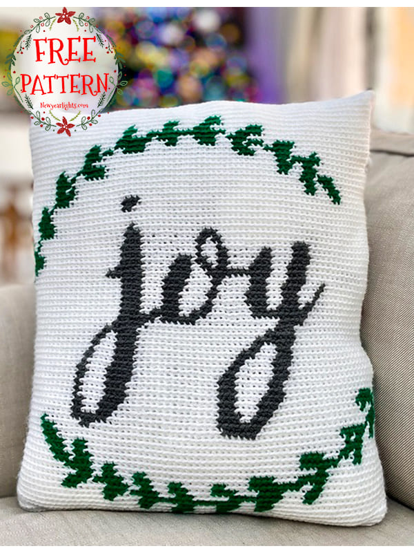 joy crochet christmas pillow cover