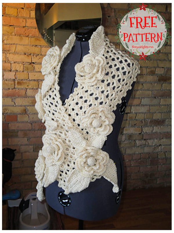 roses lace crochet scarf