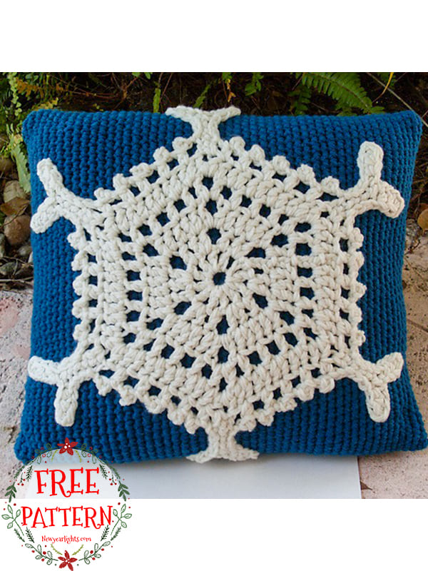 snowflake crochet christmas pillow