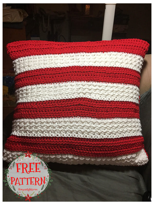 striped crochet christmas pillow