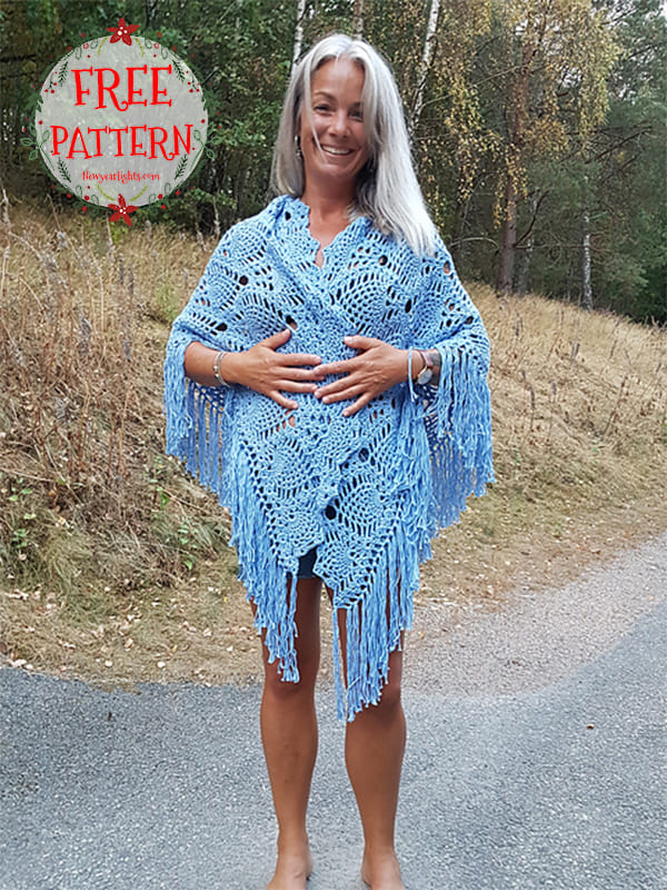 pineapple crocheted triangle shawl pattern