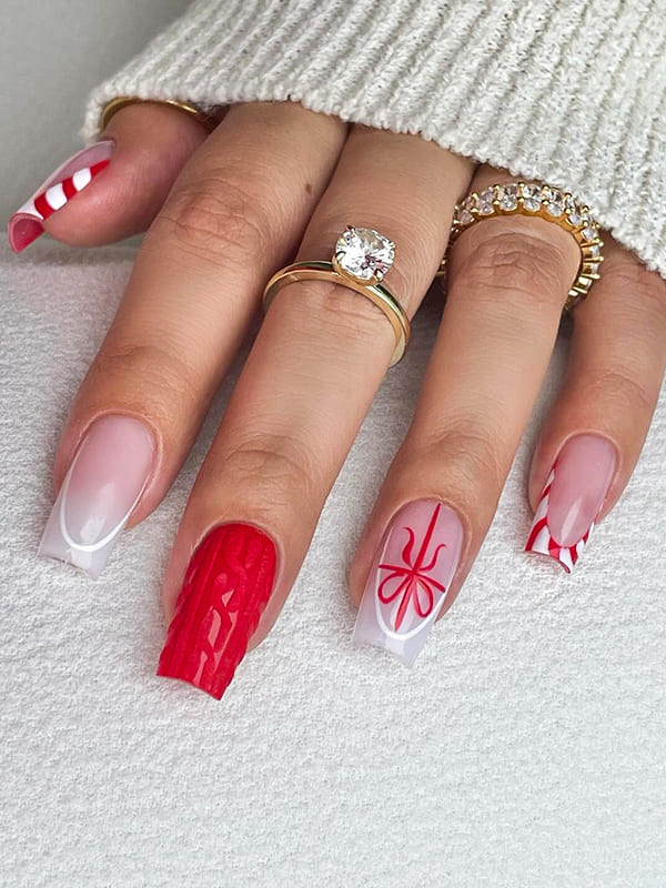 christmas french tip nails