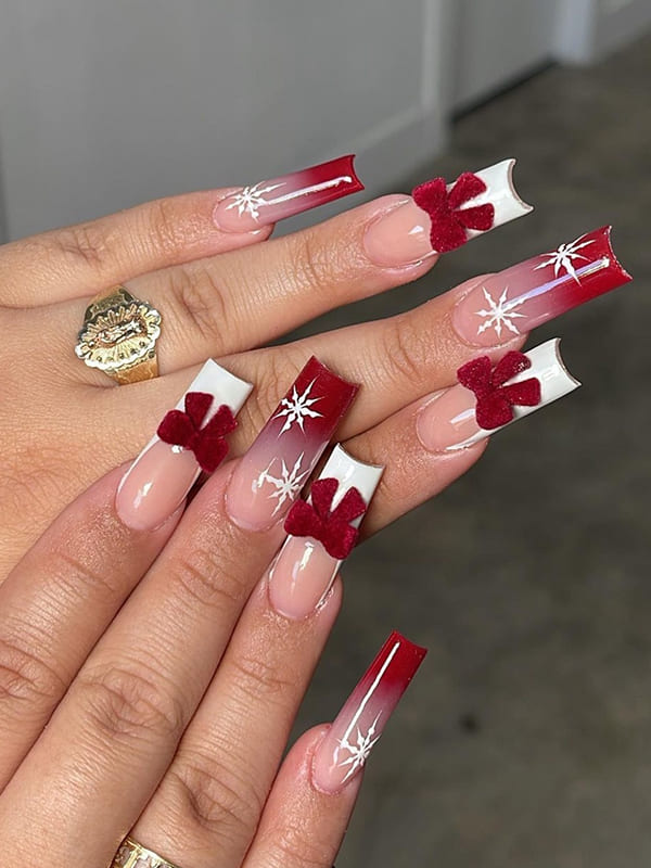 red christmas bow nails