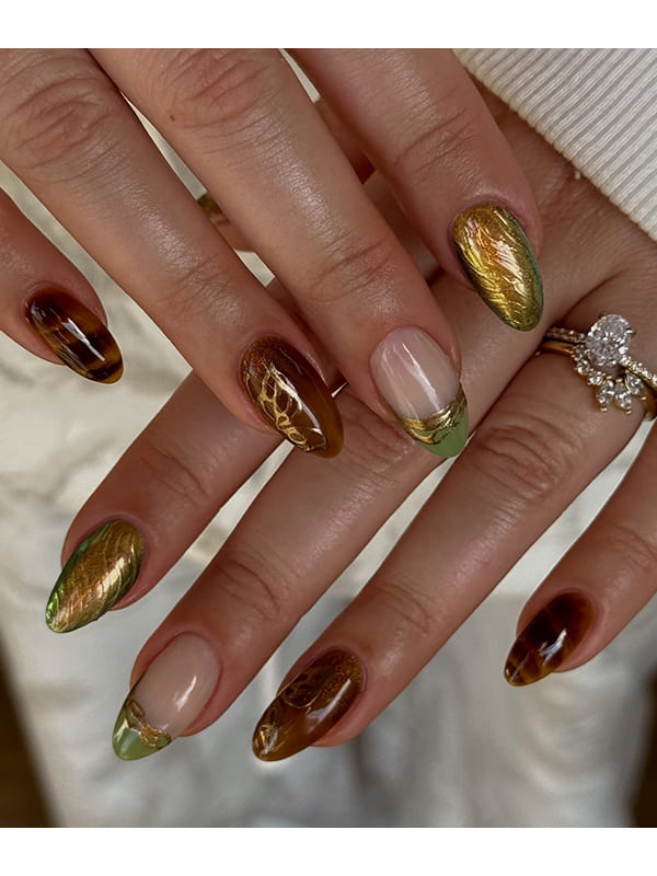 brown and gold fall nails