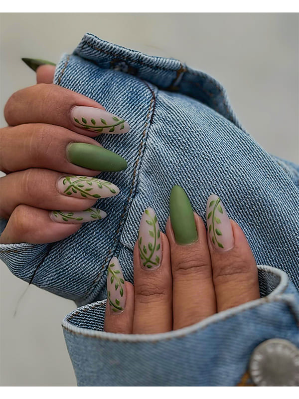 green fall leaf nail designs