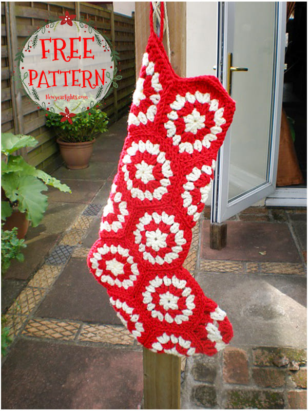 Granny Square Hexagon Crochet Christmas Stocking Free PDF Pattern (2)