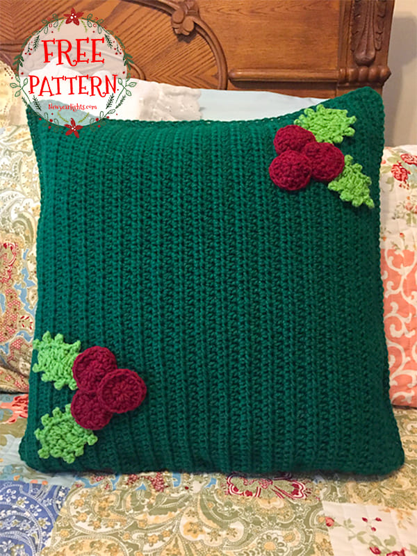 Holly Fruit Crochet Christmas Pillow Free Pattern (2)