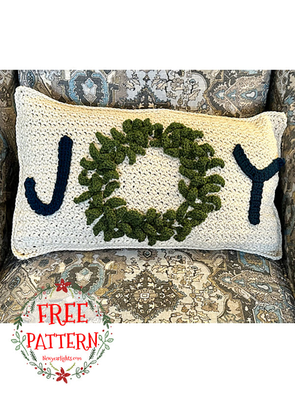 Joy Rectangle Crochet Christmas Pillow Free Pattern (2)